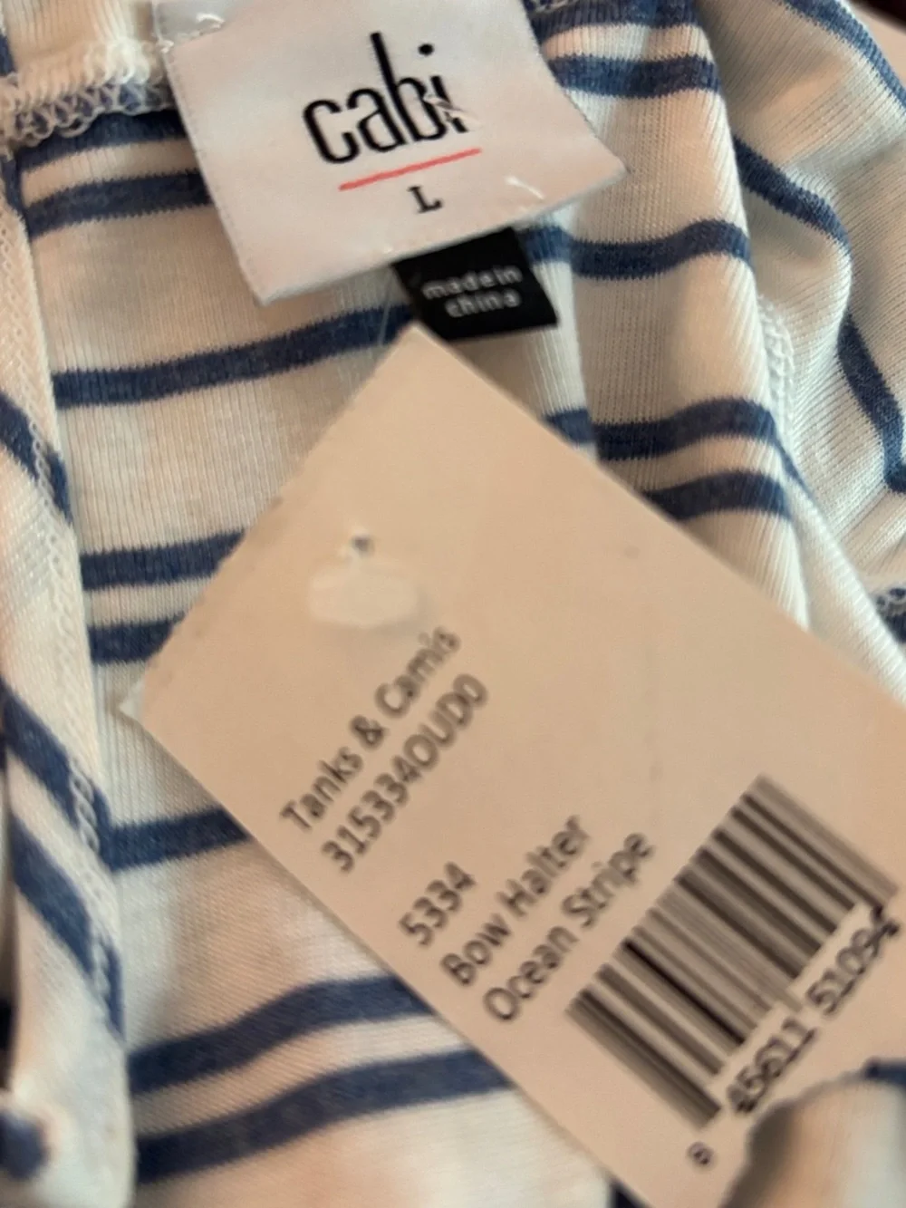 CAbi White Tank Top with Blue Stripes